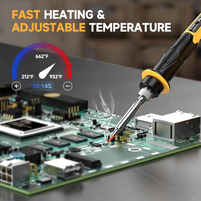 20V Battery Powered Solder Iron Station with LCD Display, Fast Heating, Temperature Adjustable, Yellow