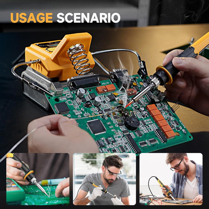 20V Battery Powered Solder Iron Station with LCD Display, Fast Heating, Temperature Adjustable, Yellow
