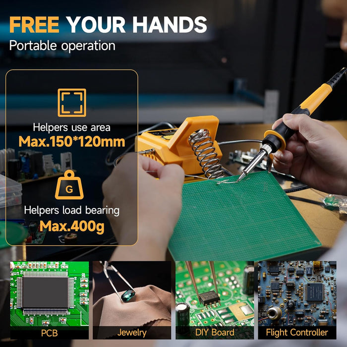 20V Battery Powered Solder Iron Station with LCD Display, Fast Heating, Temperature Adjustable, Yellow